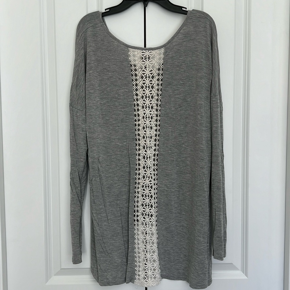 Gray Long Sleeve Tunic - Crochet detailing on back